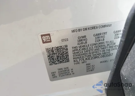 2024 Chevrolet Trax Fwd Activ z USA, uszkodzony, nr VIN KL77LKE23RC083587